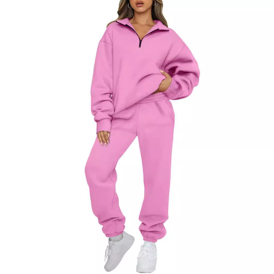 Damen nan lässiges Halbzip-Lounge-Set mit oversized Sweatshirt und taillenhoher Jogginghose EB