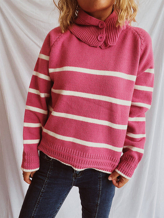 Damen lässiger Pullover mit strukturiertem Kragen und modischem Streifenmuster EB