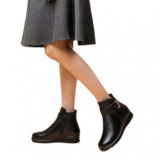 Damen Modische Stiefeletten mit Fleece-Futter und elegantem Schnallen-Detail EB