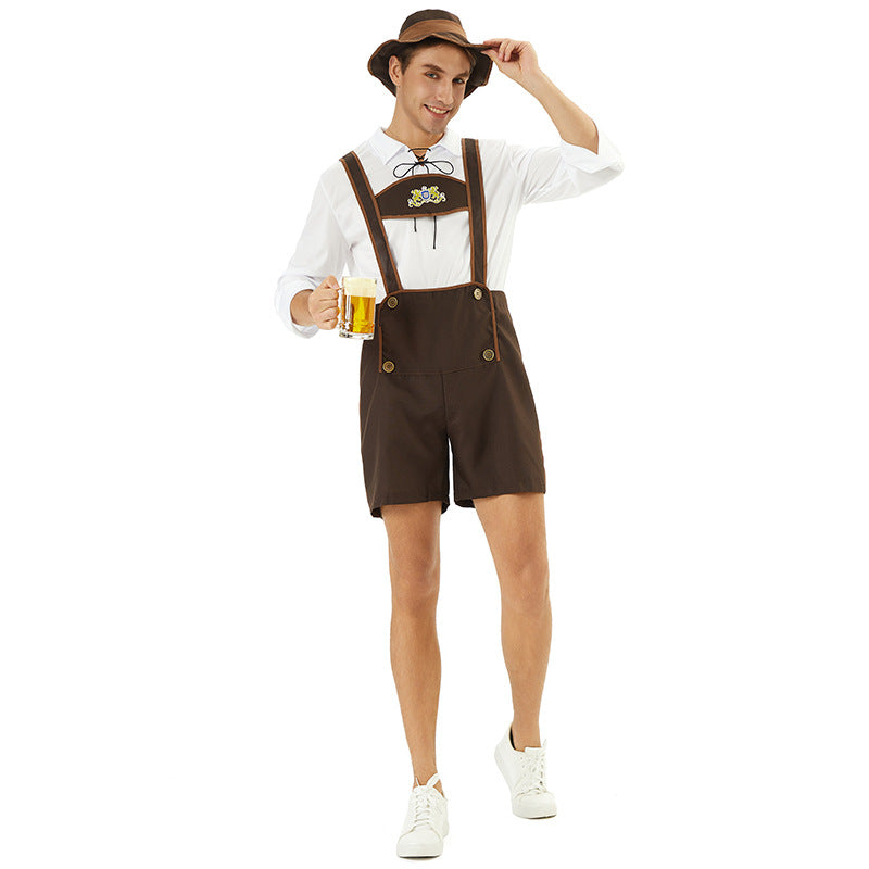 Herren nan kurze Trachtenlederhose mit verstellbaren Trägern und besticktem Brustlatz EB