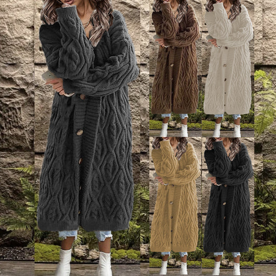 Damen Grobstrick-Kimono mit angesagtem Zopfmuster und praktischen Taschen EB
