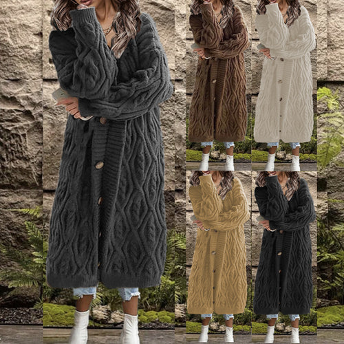Damen Grobstrick-Kimono mit angesagtem Zopfmuster und praktischen Taschen EB