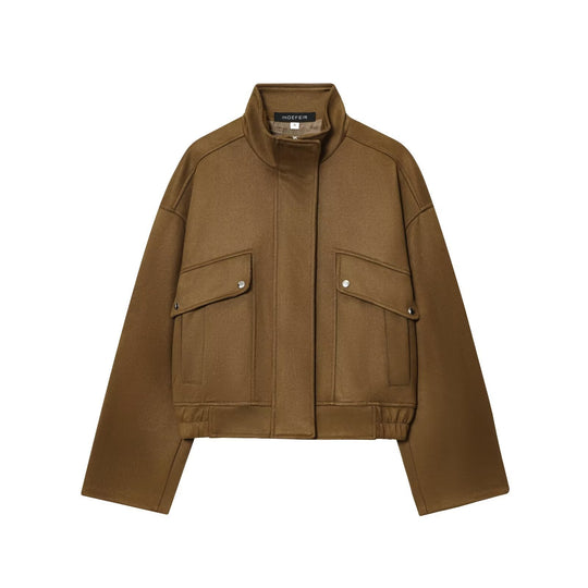 Damen moderne Utility-Jacke mit hochgeschlossenem Kragen und praktischen Taschen EB