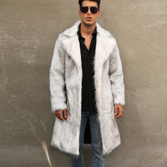 Herren Modischer Kunstpelzmantel mit breitem Revers EB