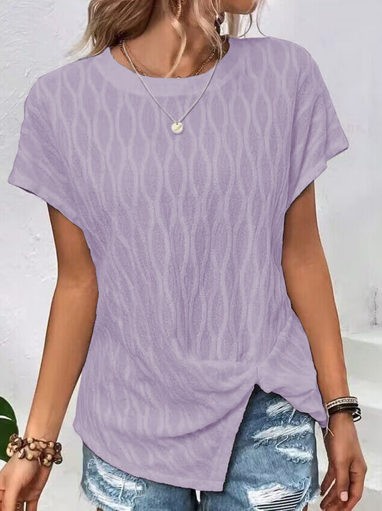 Damen Kurzarm T-Shirt mit strukturiertem Wellenmuster und hochwertiger Baumwolle EB