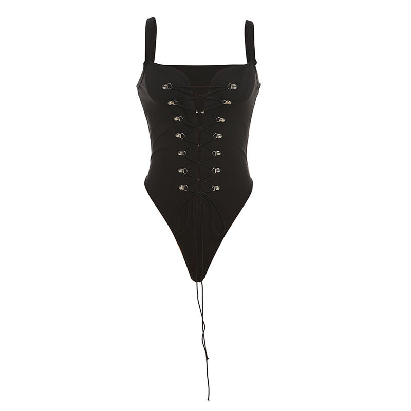 Damen Einteiler Badeanzug mit raffinierten Schnürdetails EB