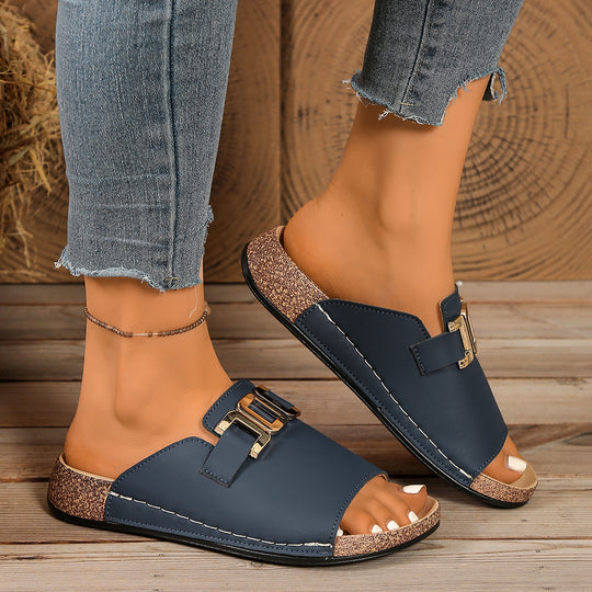 Damen Clogs mit elegantem Riemendesign und komfortablem Korkfußbett EB
