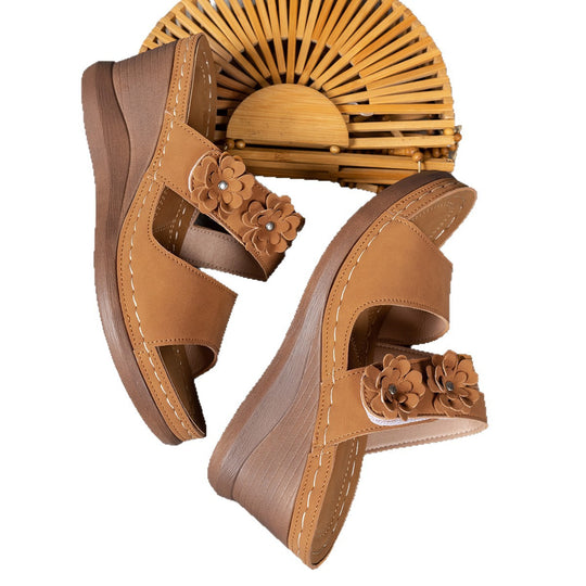 Damen Wedge-Sandalen mit floralem Dekor und elastischen Riemen EB