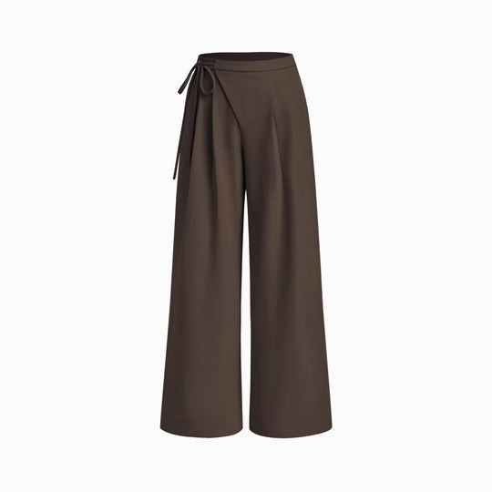 Damen Weite Nadelstreifen-Hose mit Wickel-Taille EB