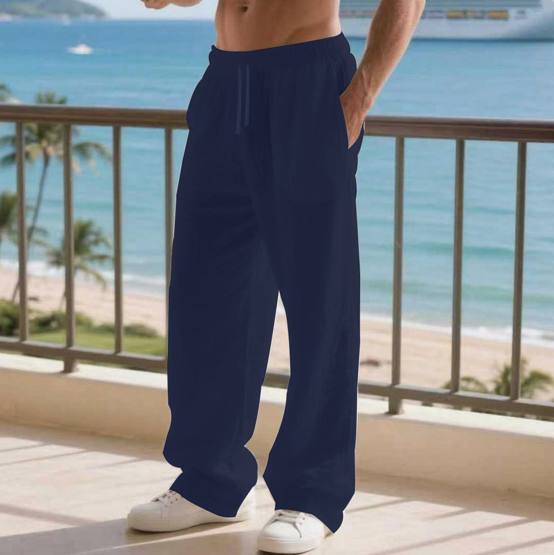 Herren Bequeme Strandhose mit seitlichen Taschen und elastischem Bund EB