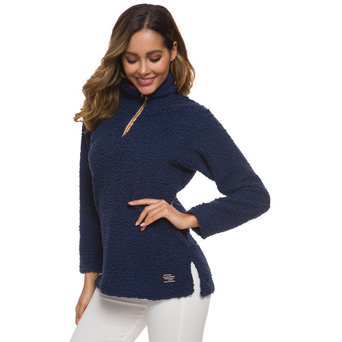 Damen kuscheliger Fleece-Pullover mit hohem Kragen und Reißverschluss EB