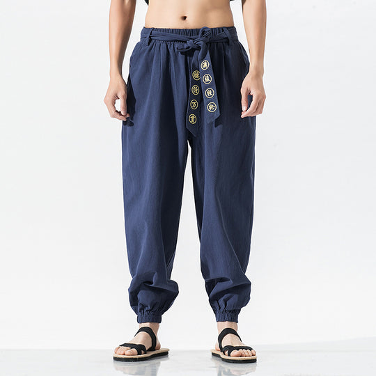 Damen nan weite Leinenhose mit Tunnelzug Bund Bindedetail und elastischen Knöchelabschlüssen EB