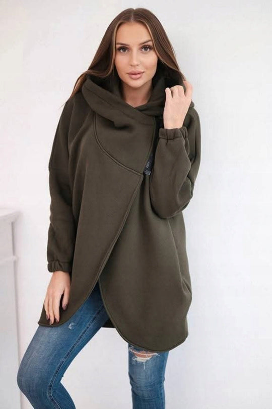 EB | Asymmetrische Reißverschluss Kapuzenfleece Sweatjacke