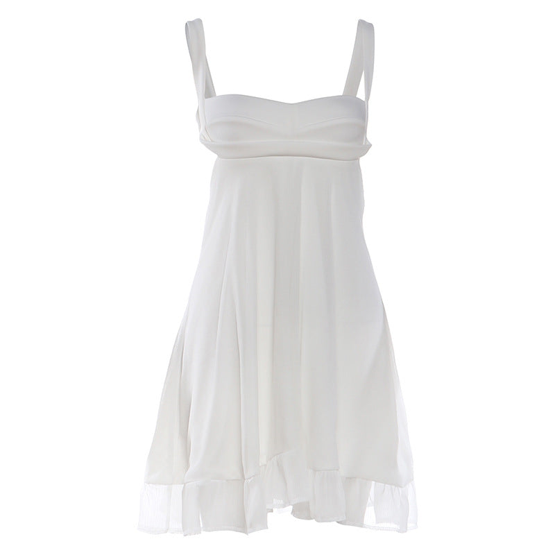 Damen Chiffonkleid mit fließendem Saum und herzförmigem Ausschnitt EB