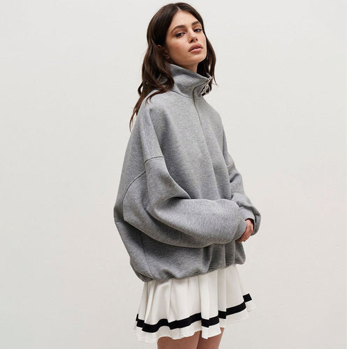 Damen lässiger Pullover mit steigendem Kragen und Reißverschluss EB