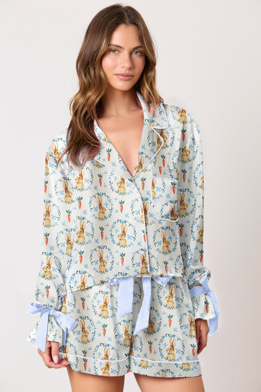 Damen Schlafanzug-Set mit verspieltem Hasen-Muster EB