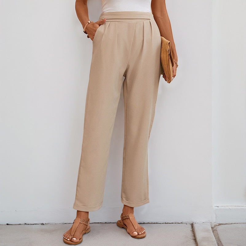 Damen Modische Stoffhose mit weitem Schnitt und eleganter Bundfalte EB