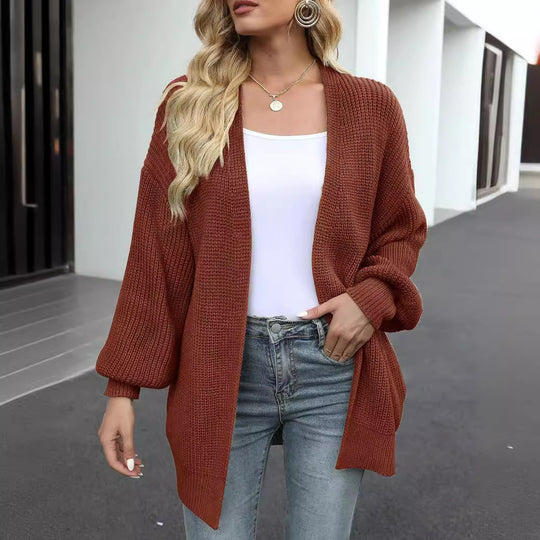 Damen Empfindlicher Grobstrick-Cardigan mit schillernden Ärmeln EB