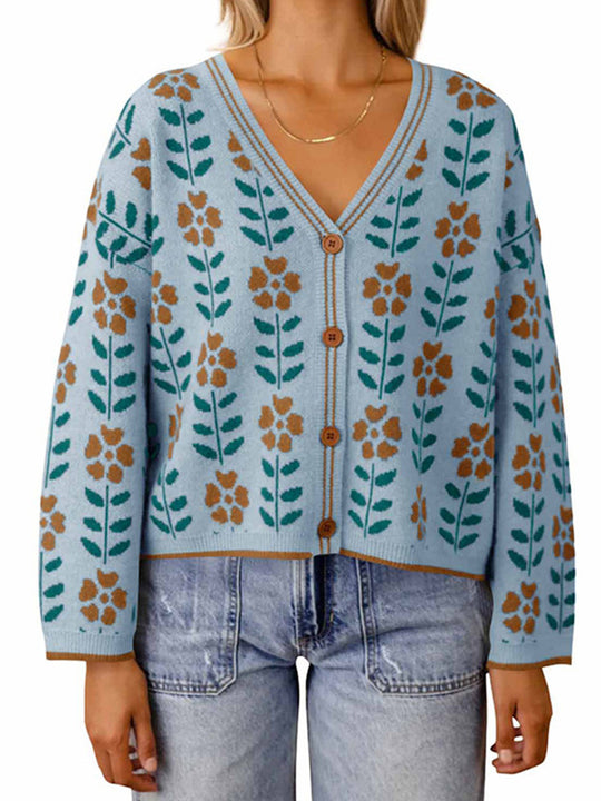 Damen Strickjacke mit floralem Design und Knopfdetails EB