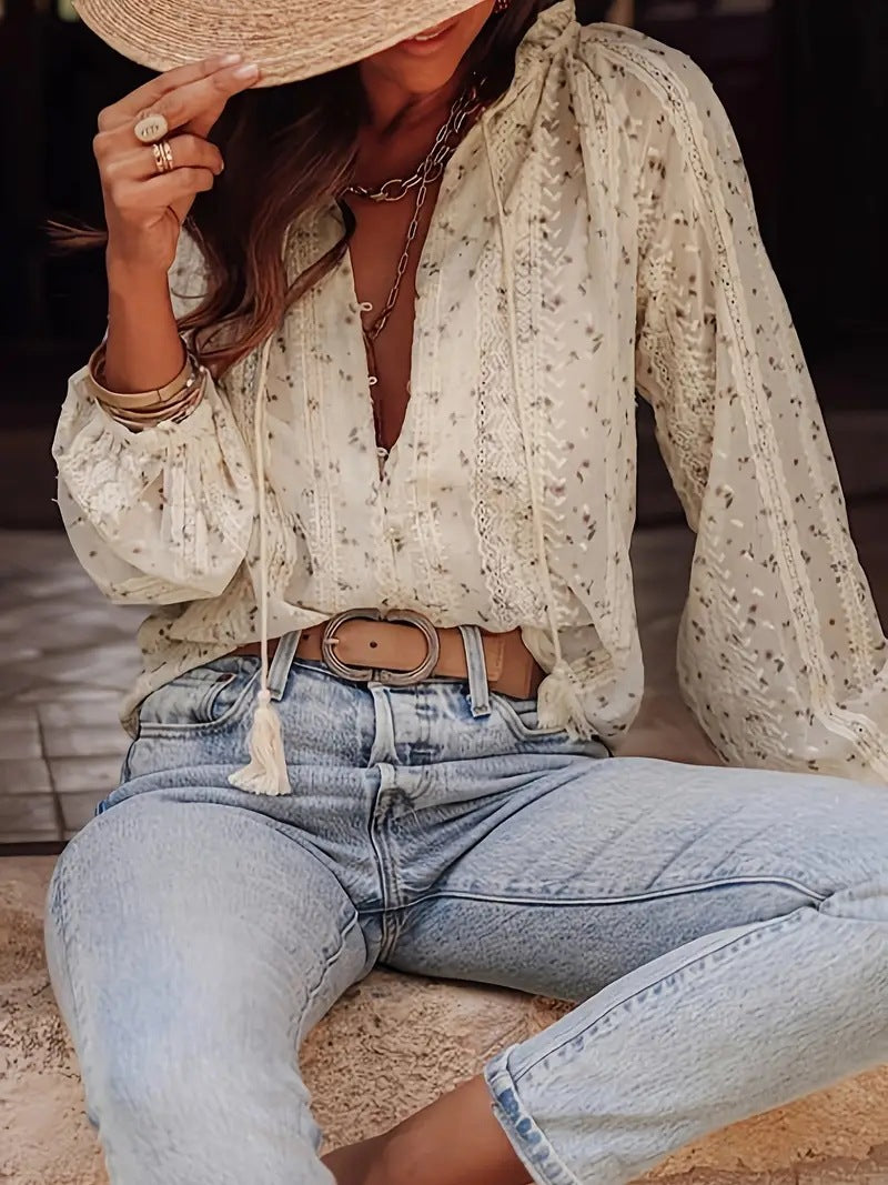 Damen bestickte Bluse mit eleganten Details EB