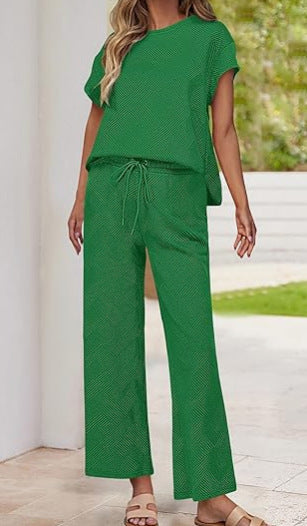 Damen lässiges Zweiteiler-Set mit hochgeschnittener Hose und lässigem Oberteil EB