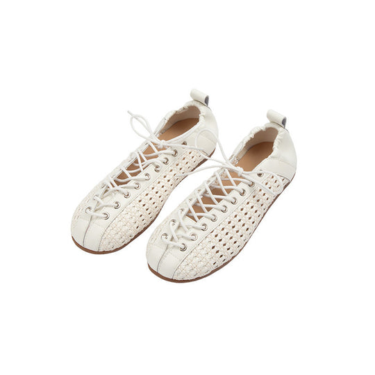 Damen Freizeit-Sneaker aus feinem Leder mit raffiniertem Geflecht EB