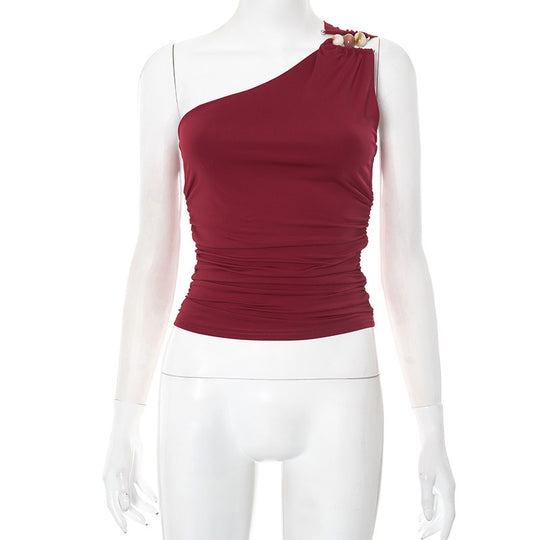 Damen asymmetrisches Trägeroberteil mit dekorativen Knopfdetails und figurformendem Design EB