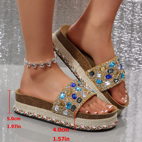 Damen modische Riemchen-Sandalen mit Glitzerelementen EB