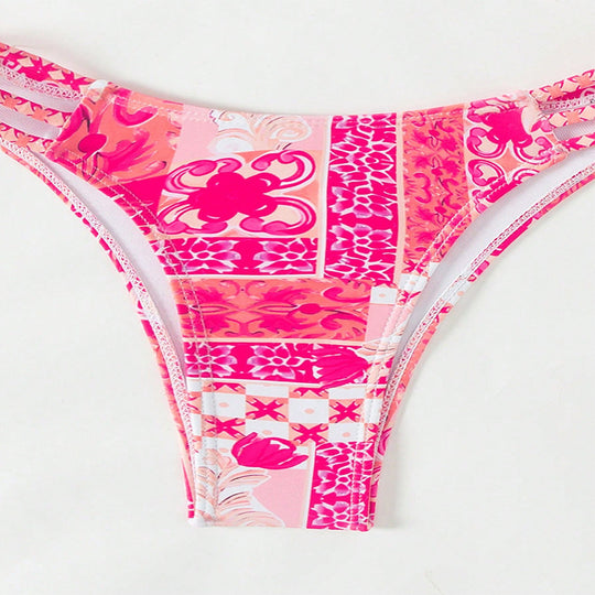 Damen Bandeau-Bikini mit floralem Muster und eleganten Details EB
