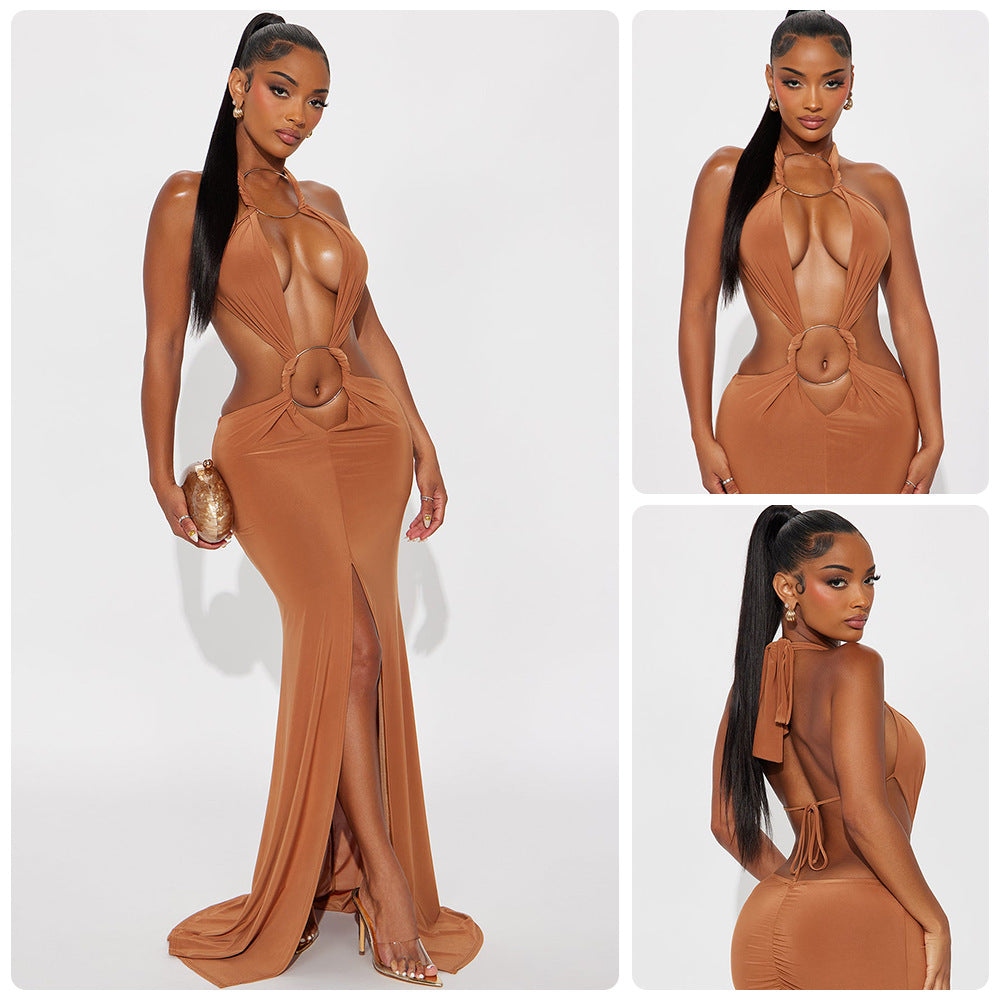 Damen aufregendes Maxikleid mit tiefem V-Ausschnitt und eleganten Raffungselementen EB