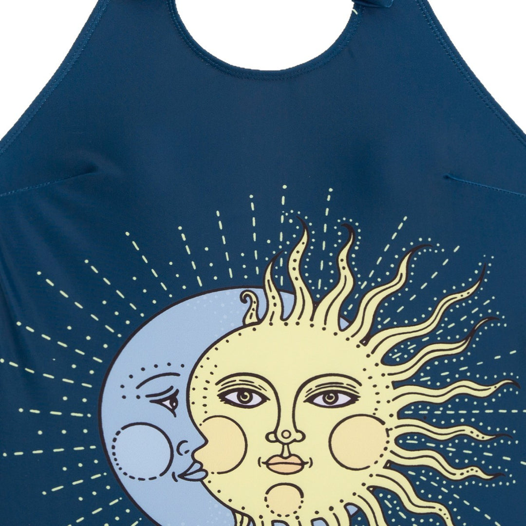 Damen Einteiliger Badeanzug mit originellem Sonnen-Mond-Design EB