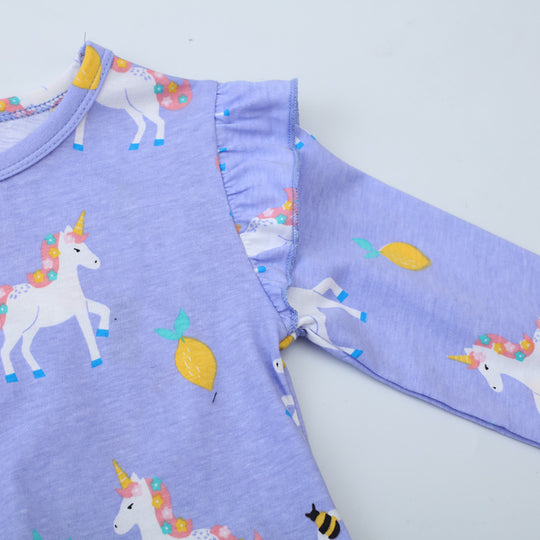 Mädchen Langarmkleid mit niedlichen Einhornmotiven EB