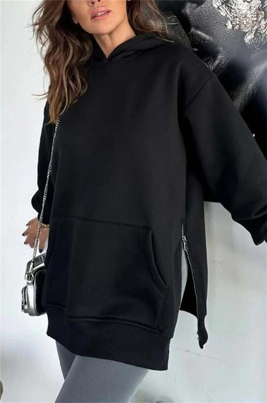 Damen Oversized Kapuzenpullover mit seitlichen Reißverschlüssen und universeller Passform EB