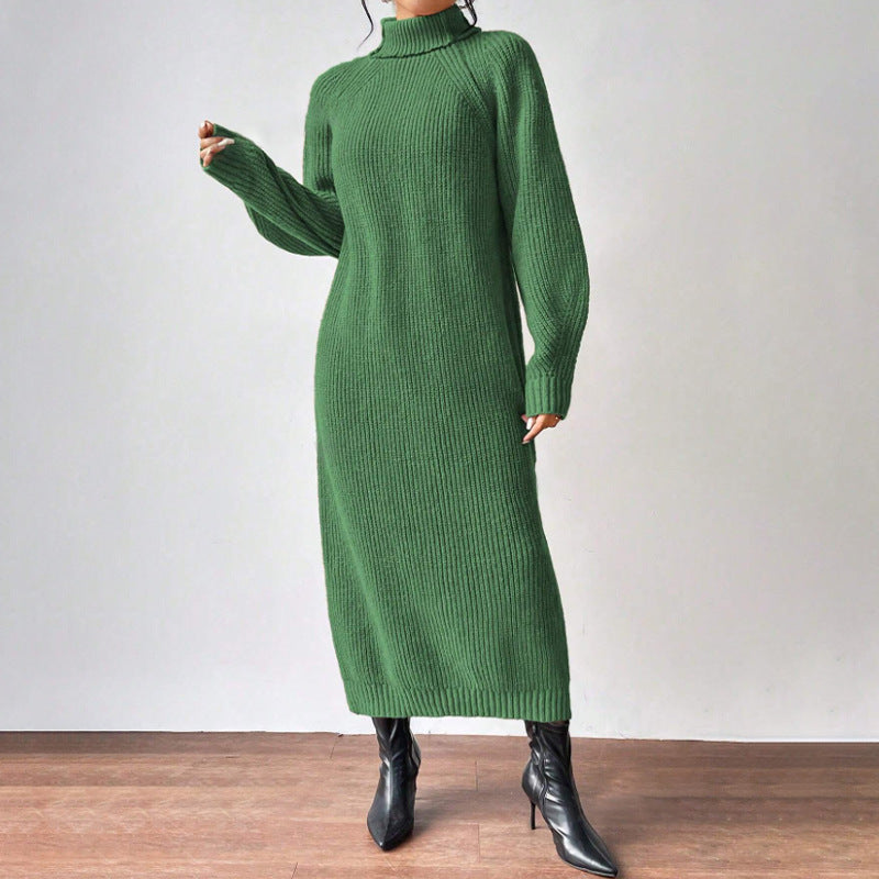 Damen Strickkleid mit hohem Kragen und weiten Ärmeln EB