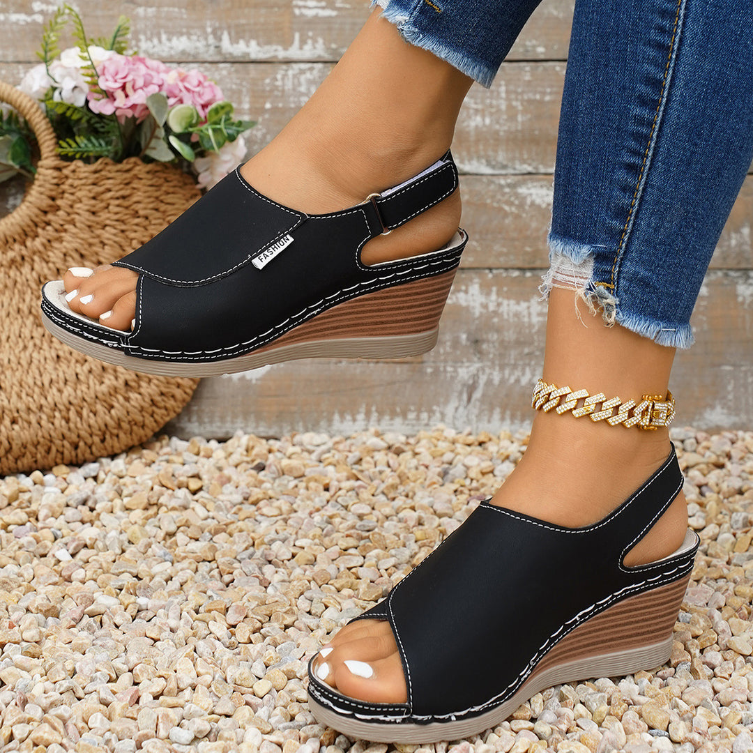 Damen Wedge-Pantoletten mit elastischem Riemendesign und komfortablem Fußbett EB