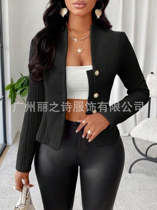 Damen Mode Blazer mit strukturiertem Design und glänzenden Knöpfen EB