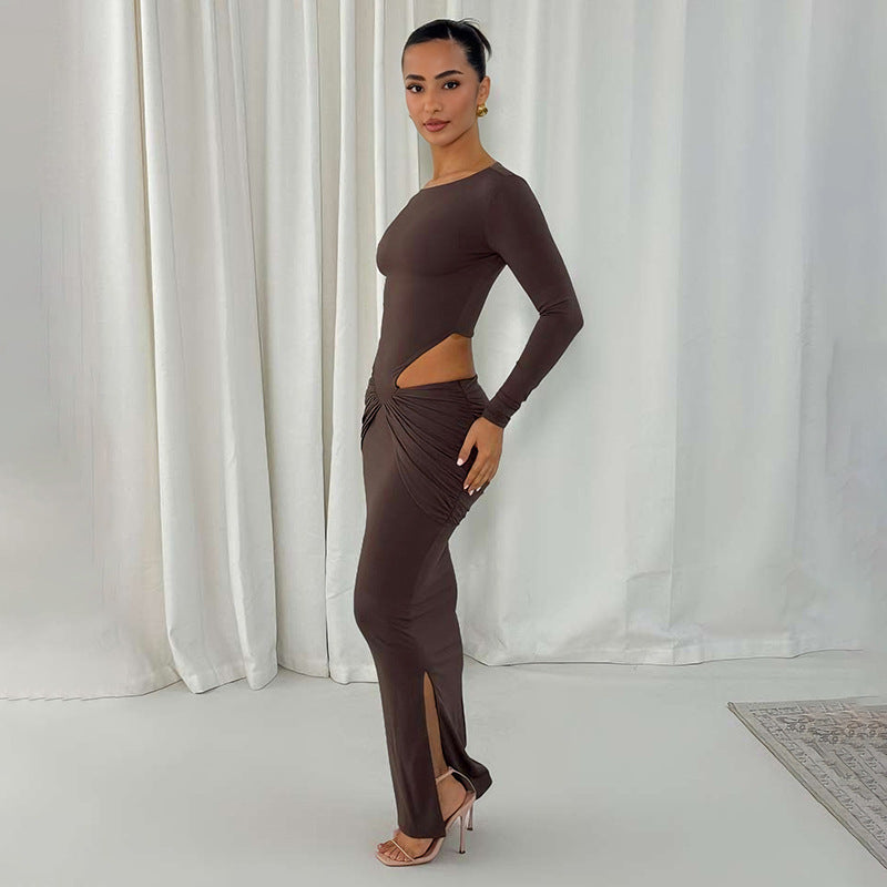 Damen Figurbetontes Maxikleid mit transparenten Cut-Outs und Raffungen EB