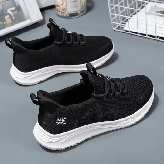 Damen nan gestrickte Slip-On-Sneaker mit elastischer Schnürung, gepolsterter Innenfütterung und dämpfender Profilsohle EB