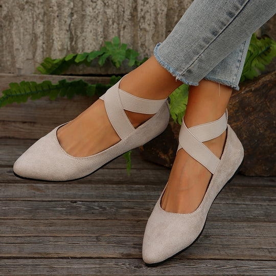 Damen Ballerina-Schuhe mit elastischen Kreuzbändern und rutschfester Sohle EB