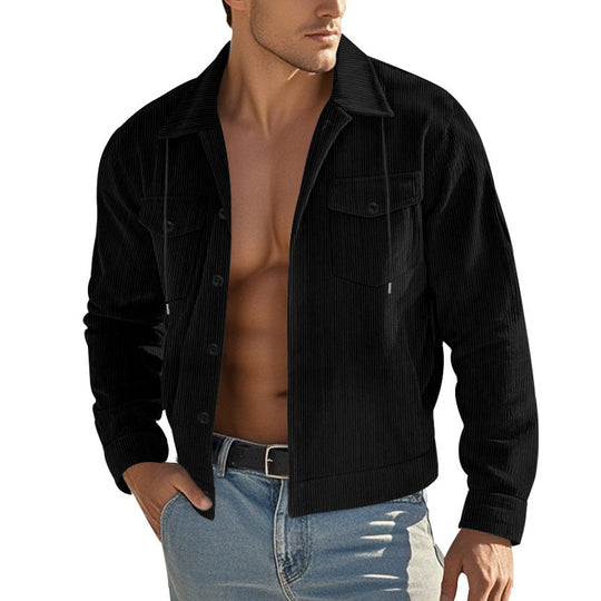 Herren nan Cord-Überhemdjacke mit Kentkragen, Druckknopfverschluss und aufgesetzten Brusttaschen EB