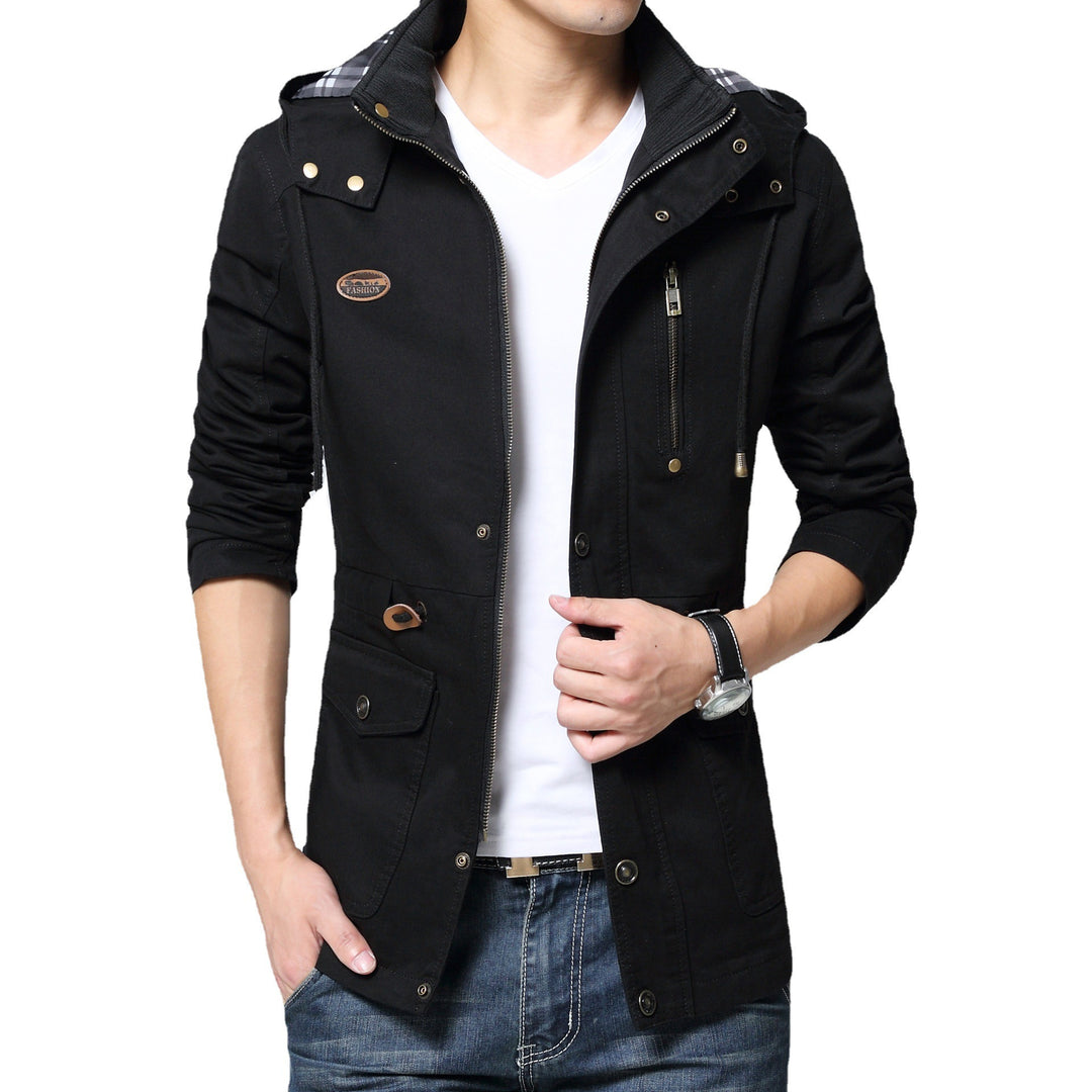 Herren Baumwollparka mit Kapuze, Kordelzug und Multifunktions‑Taschen EB