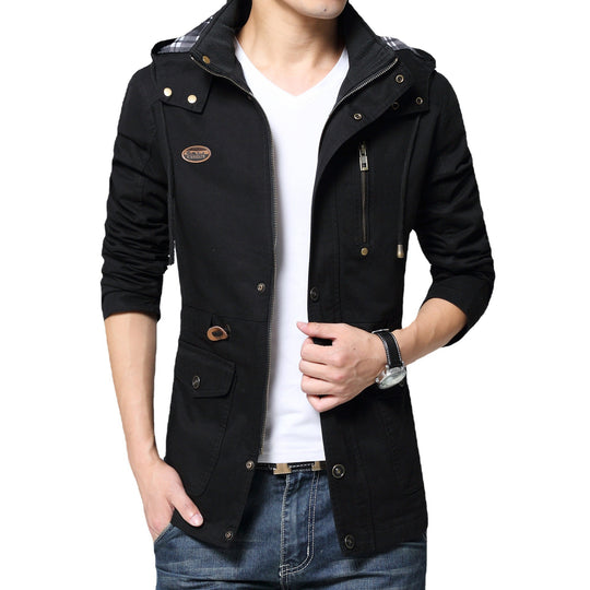 Herren Baumwollparka mit Kapuze, Kordelzug und Multifunktions‑Taschen EB