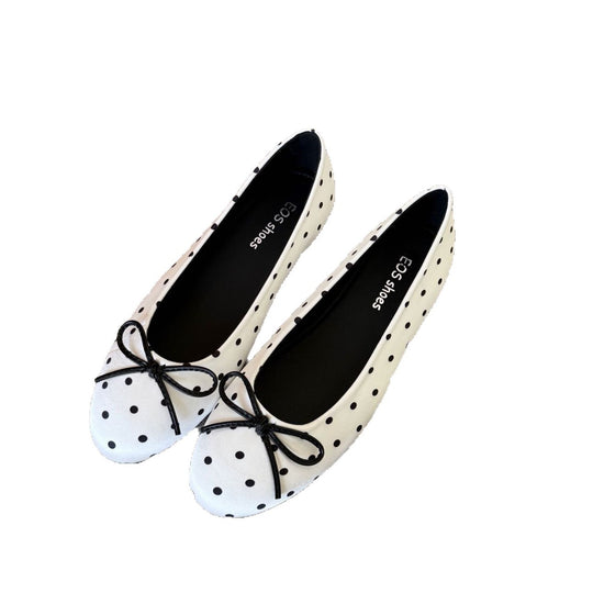 Damen Ballerinas mit modischem Punkte-Design und dekorativem Schleifenakzent EB