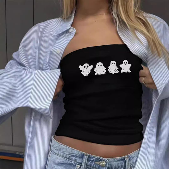 Damen Bandeau-Top mit fröhlichem Gespenster-Motiv EB