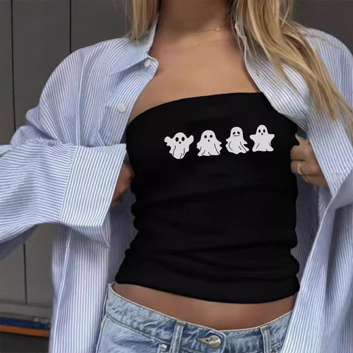 Damen Bandeau-Top mit fröhlichem Gespenster-Motiv EB