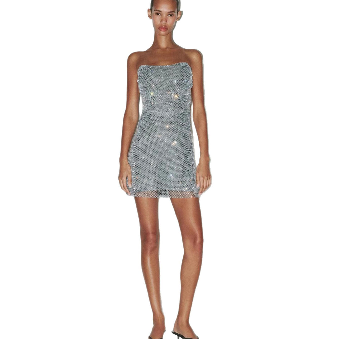 Damen Glitzerndes Cocktailkleid mit schulterfreiem Design und funkelnden Pailletten EB