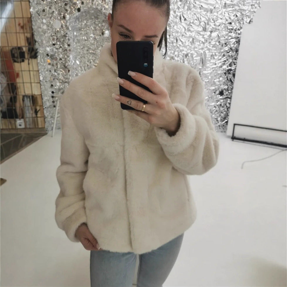 Damen Fleecejacke mit hohem Kragen und seitlichen Eingrifftaschen EB