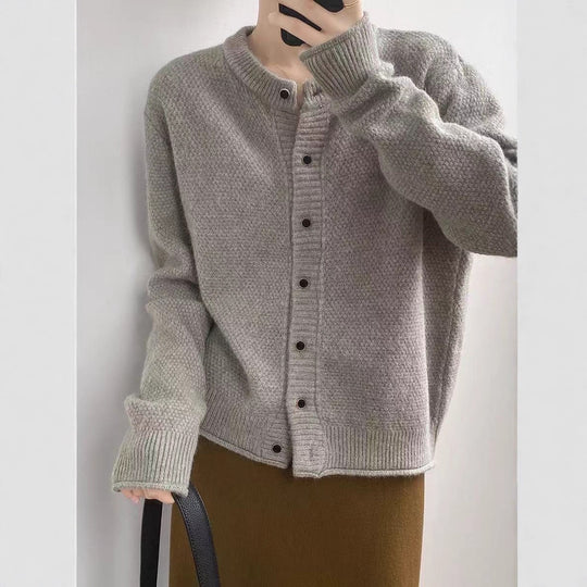 Damen Chunky Strickjacke mit Knopfverschluss und breiten Ärmelabschlüssen EB