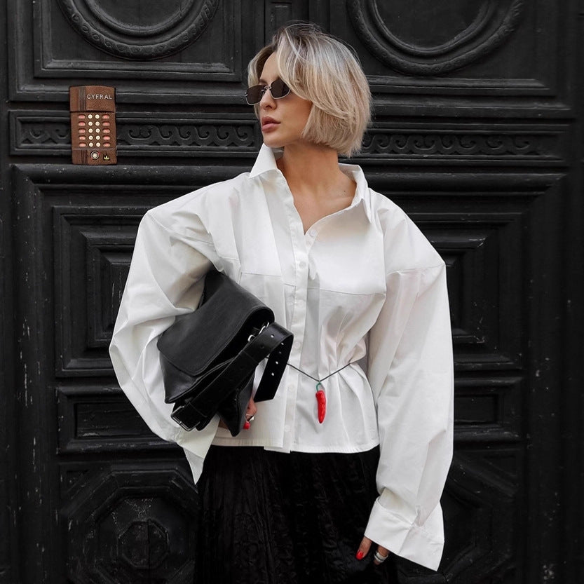 Damen Oversized Hemdbluse mit einzigartigen Ärmeldetails und tailliertem Schnitt EB