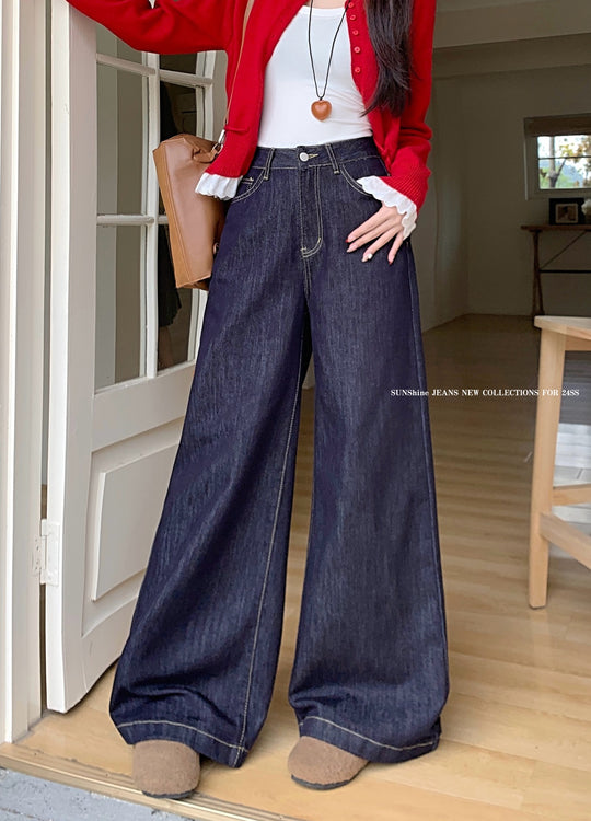 Damen Weite Denim-Hosen im modernen Schnitt mit hohem Bund EB